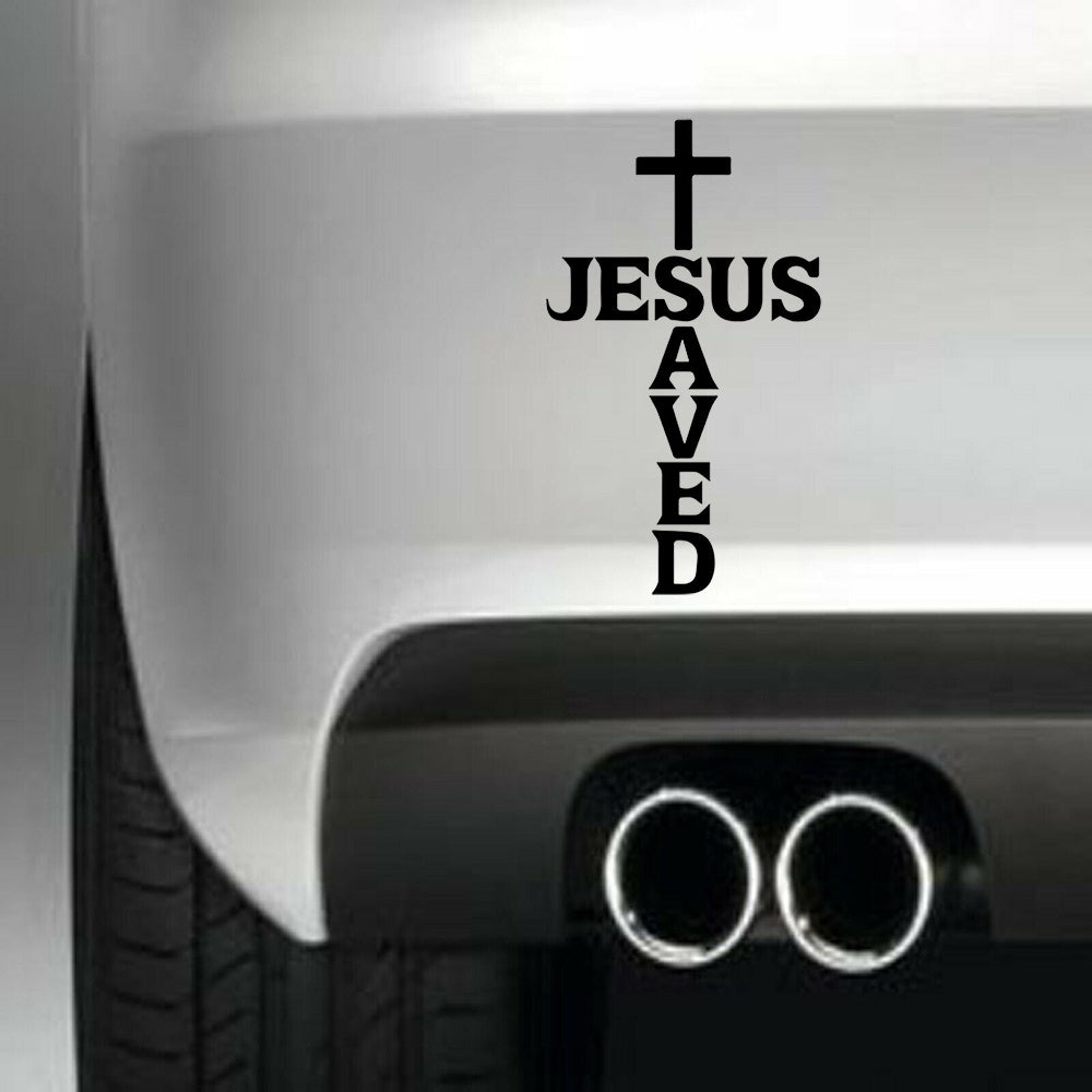 Jesus Saved Cross Vinyl Sticker Decal for Car Truck Window Bumper Black