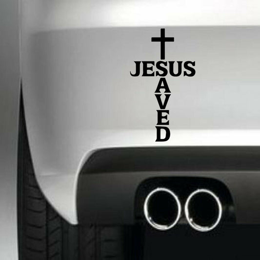Jesus Saved Cross Vinyl Sticker Decal for Car Truck Window Bumper Black