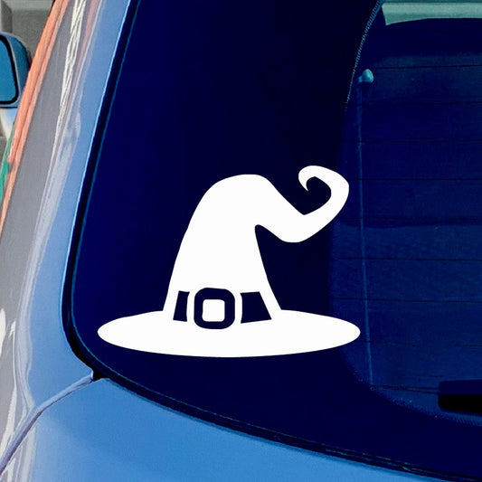 Halloween Cartoon Witches Hat Vinyl Sticker Decal for Car Truck Window Bumper White