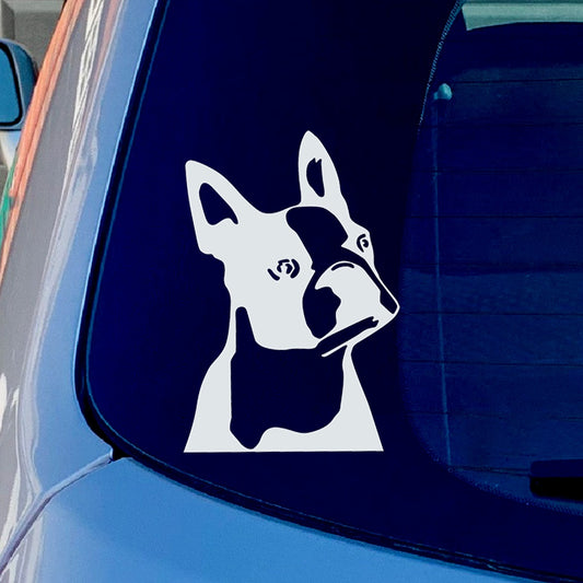 Fun Boston Terrier Dog Vinyl Sticker Decal for Car Truck Window Bumper White