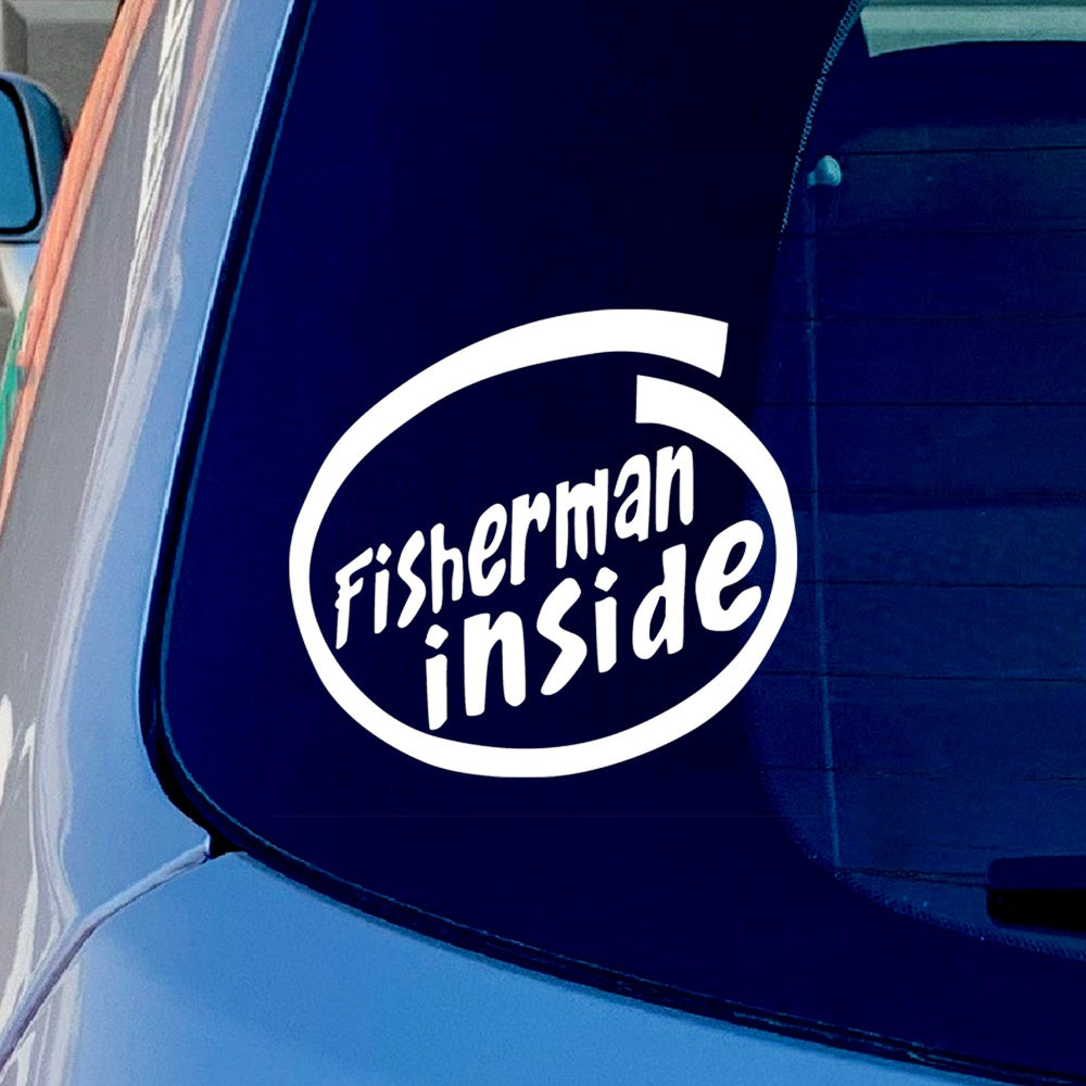 Fisherman Inside Vinyl Sticker Decal for Car Truck Window Bumper White
