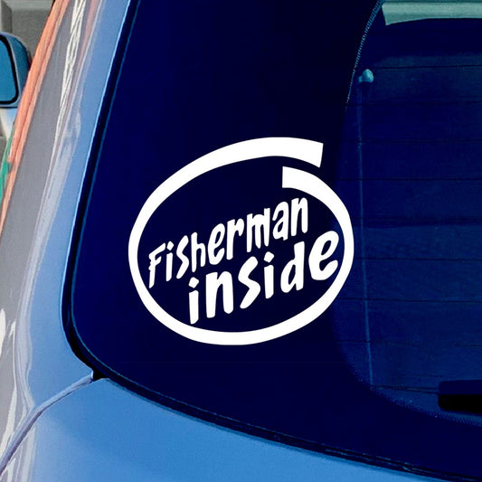 Fisherman Inside Vinyl Sticker Decal for Car Truck Window Bumper White