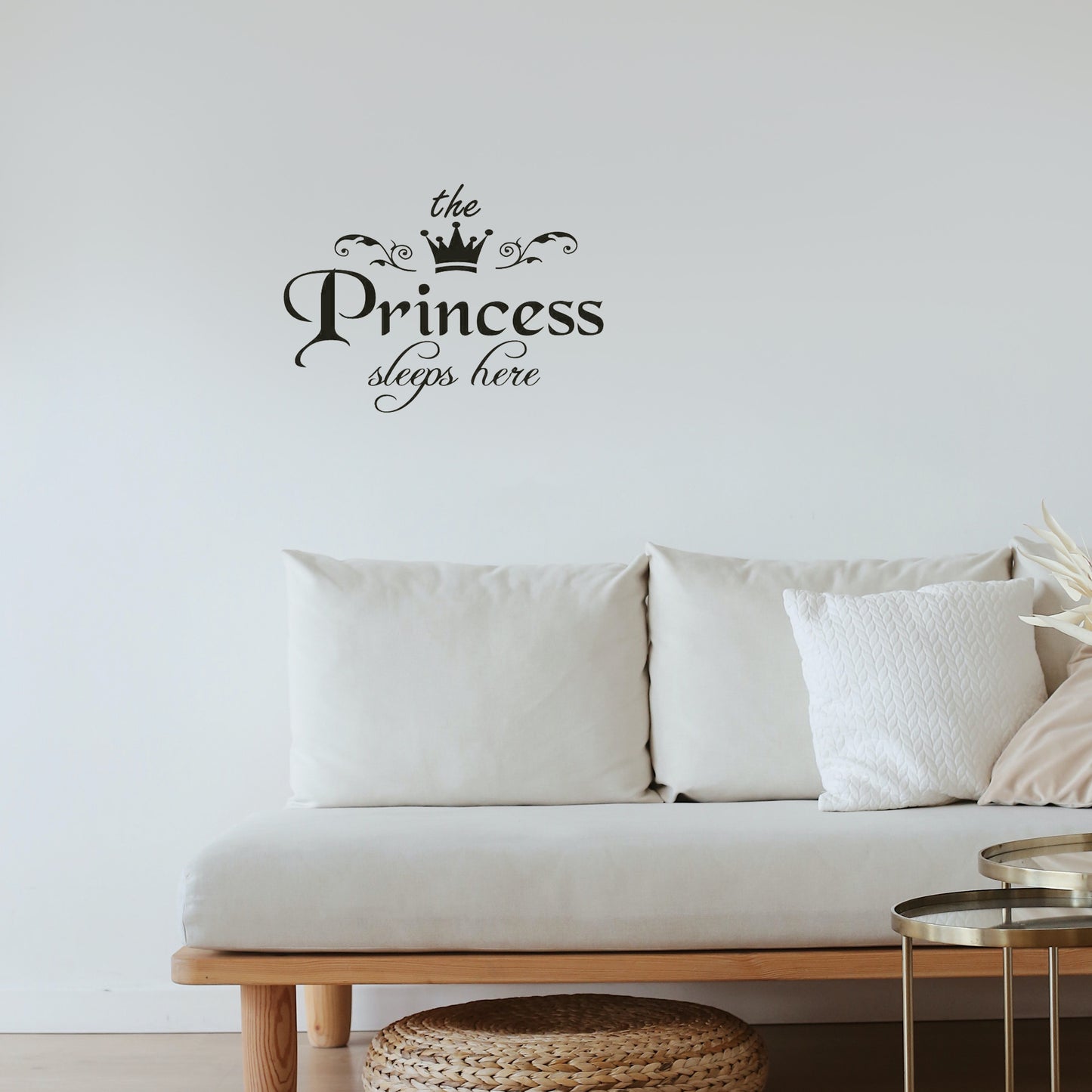 The Princess Sleeps Here Wall Sticker Decal for Baby Nussy Kids Girl Daughter Living Room Bedroom Wall Art Decor Black