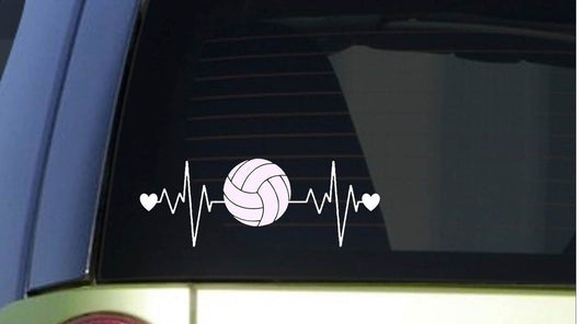 Fashion Volleyball heartbeat lifeline  8" wide Sticker decal spike set dig Car Sticker