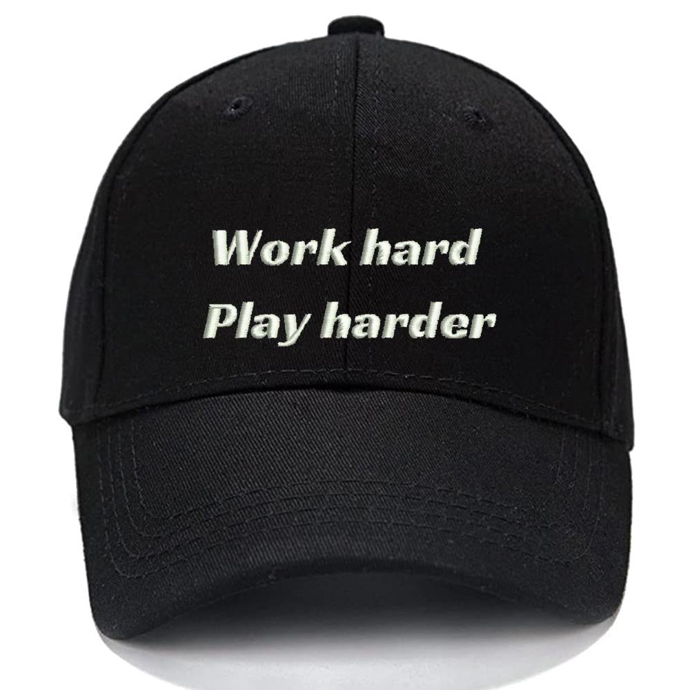 Work hard play harder Men Women Unisex Baseball Cap Classic Low Profile Adjustable Strapback Baseball Cap Dad-Hat
