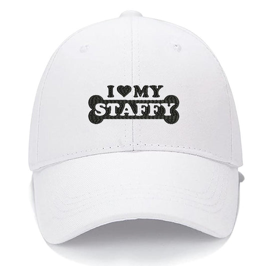 I LOVE MY STAFFY Men Women Unisex Baseball Cap Classic Low Profile Adjustable Strapback Baseball Cap Dad-Hat