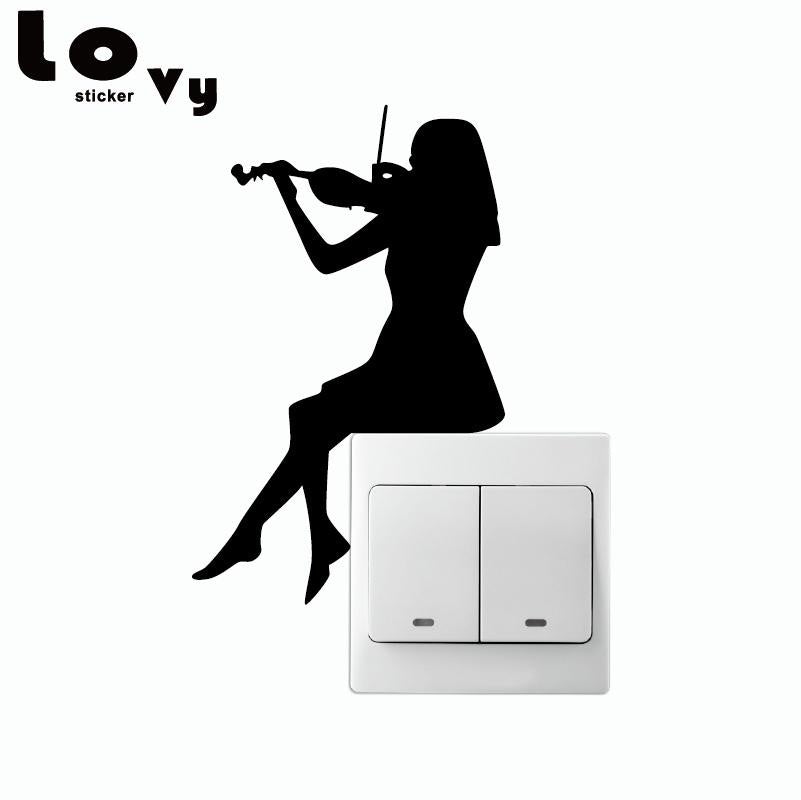 Fashion 2 pcs  Woman Playing Violin Silhouette Switch Sticker Classical Music Wall Art Home Decor Music Wall Decal