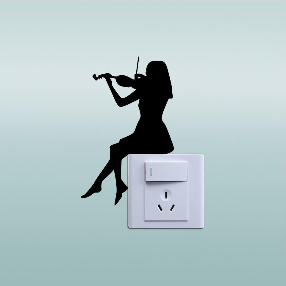 Fashion 2 pcs  Woman Playing Violin Silhouette Switch Sticker Classical Music Wall Art Home Decor Music Wall Decal