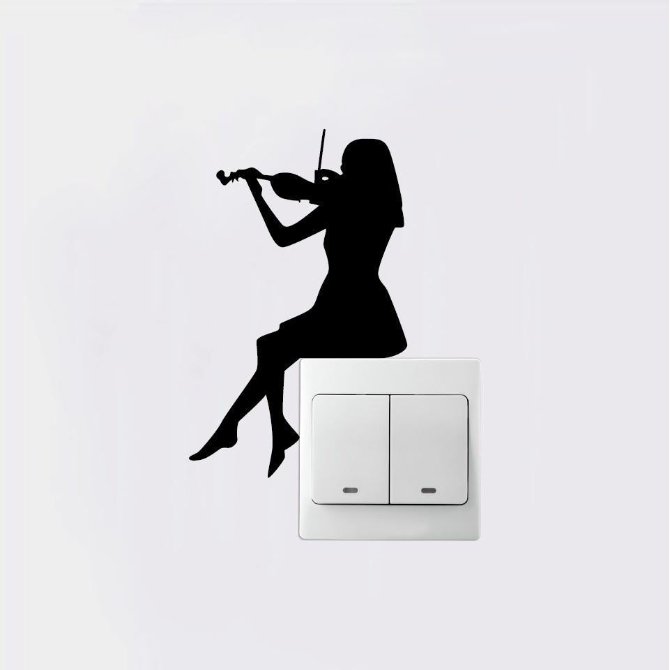 Fashion 2 pcs  Woman Playing Violin Silhouette Switch Sticker Classical Music Wall Art Home Decor Music Wall Decal