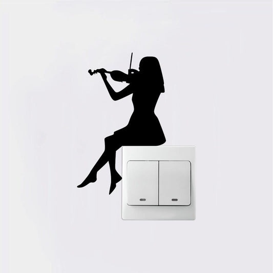 Fashion 2 pcs  Woman Playing Violin Silhouette Switch Sticker Classical Music Wall Art Home Decor Music Wall Decal