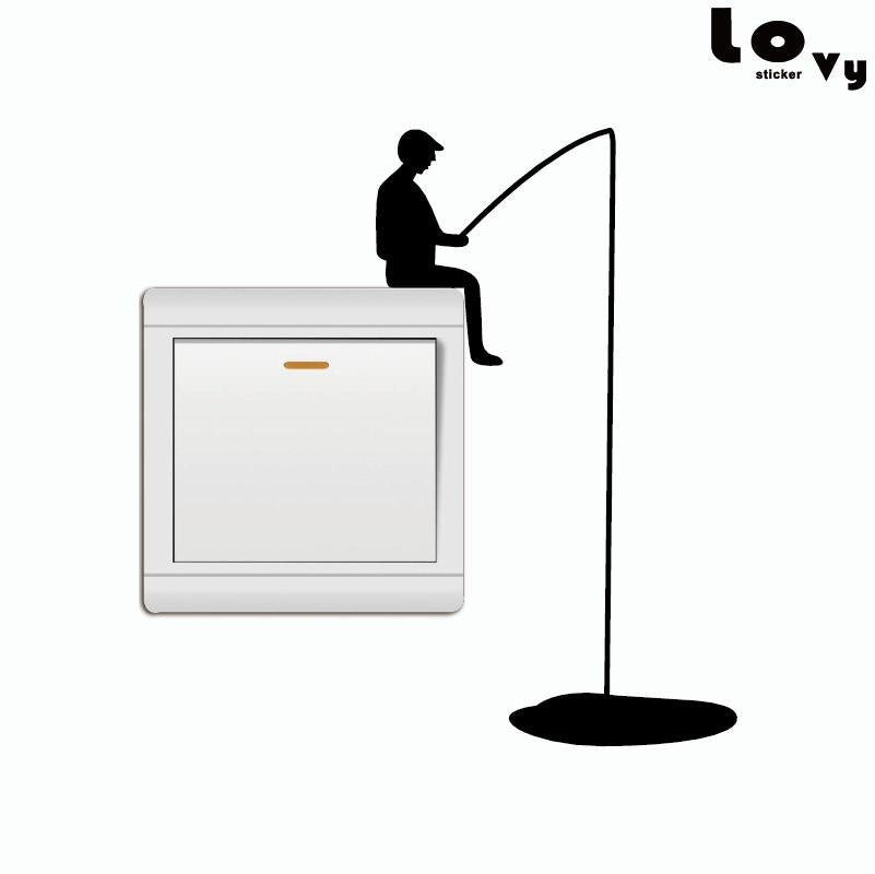 New Fashion 2 pcs  Creative Man Fishing Silhouette Light Switch Sticker laptop sticker Cartoon Vinyl Wall Sticker Home Decor