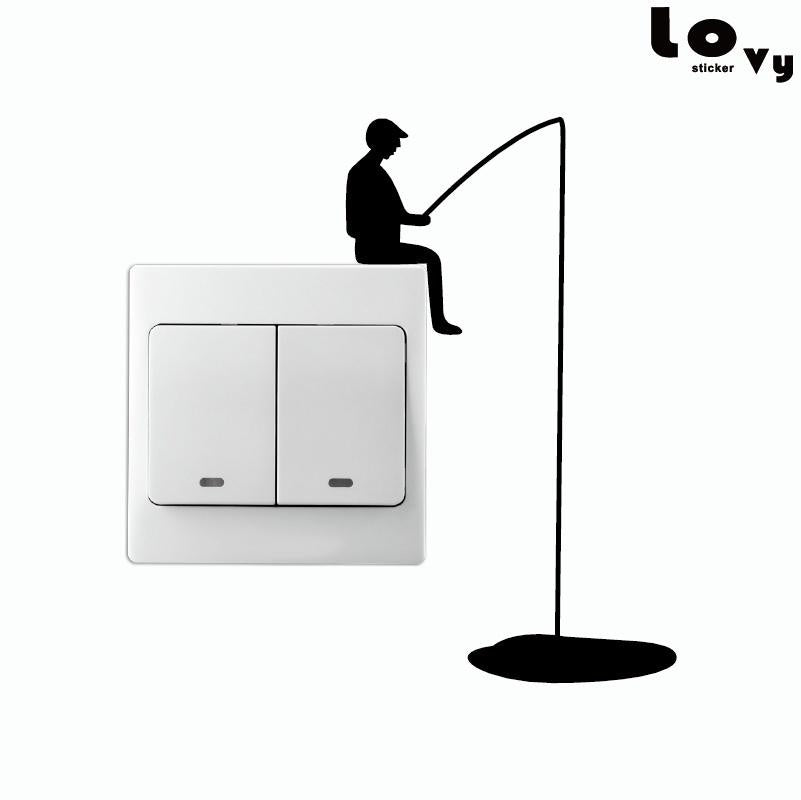 New Fashion 2 pcs  Creative Man Fishing Silhouette Light Switch Sticker laptop sticker Cartoon Vinyl Wall Sticker Home Decor