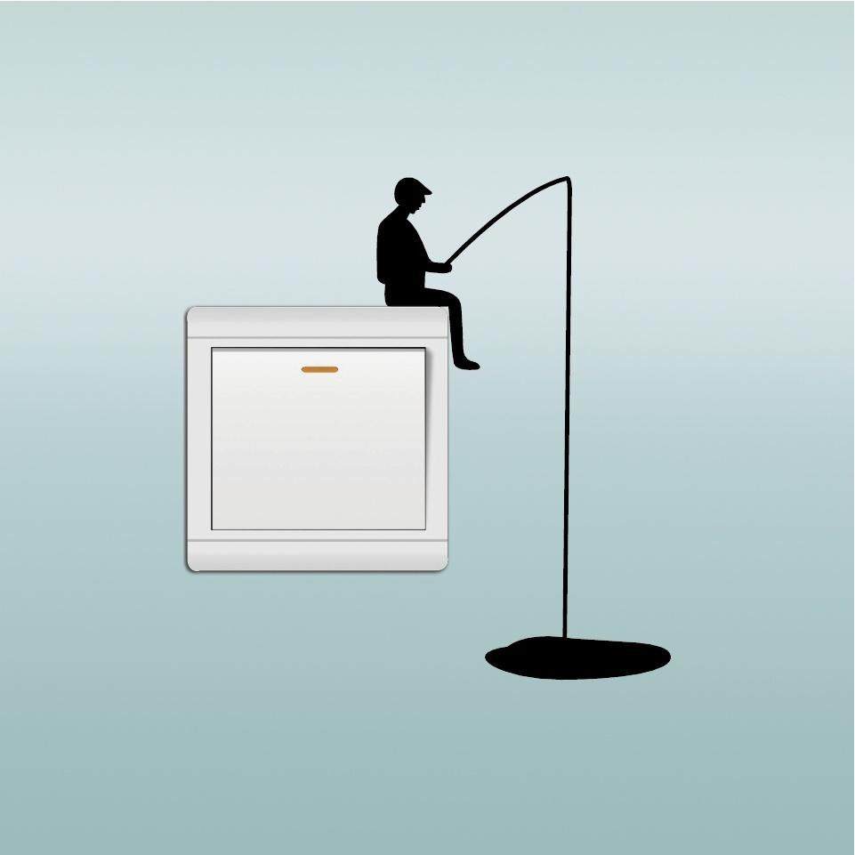 New Fashion 2 pcs  Creative Man Fishing Silhouette Light Switch Sticker laptop sticker Cartoon Vinyl Wall Sticker Home Decor