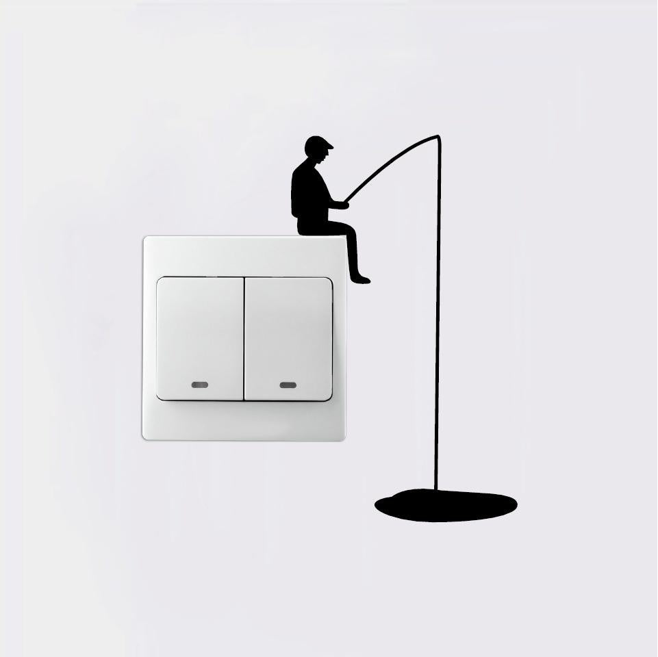 New Fashion 2 pcs  Creative Man Fishing Silhouette Light Switch Sticker laptop sticker Cartoon Vinyl Wall Sticker Home Decor