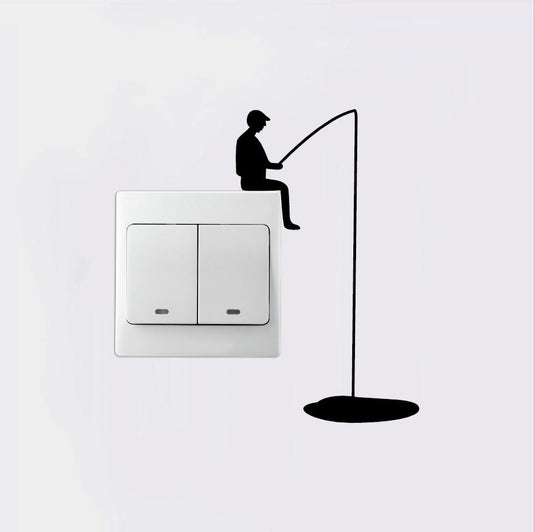 New Fashion 2 pcs  Creative Man Fishing Silhouette Light Switch Sticker laptop sticker Cartoon Vinyl Wall Sticker Home Decor