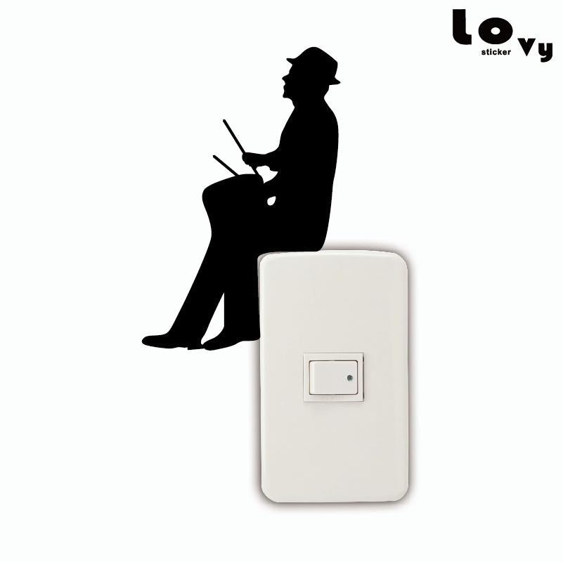 Hot 2 pcs  Man Playing Drum Silhouette Switch Sticker Drum Player Vinyl Wall Sticker Music Wall Decor Music Lover Art