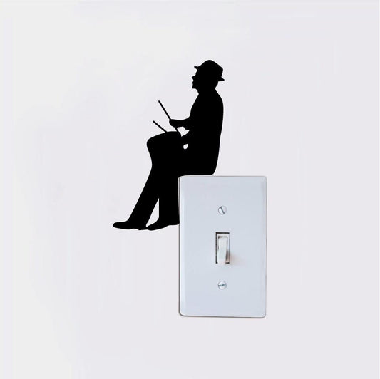 Hot 2 pcs  Man Playing Drum Silhouette Switch Sticker Drum Player Vinyl Wall Sticker Music Wall Decor Music Lover Art