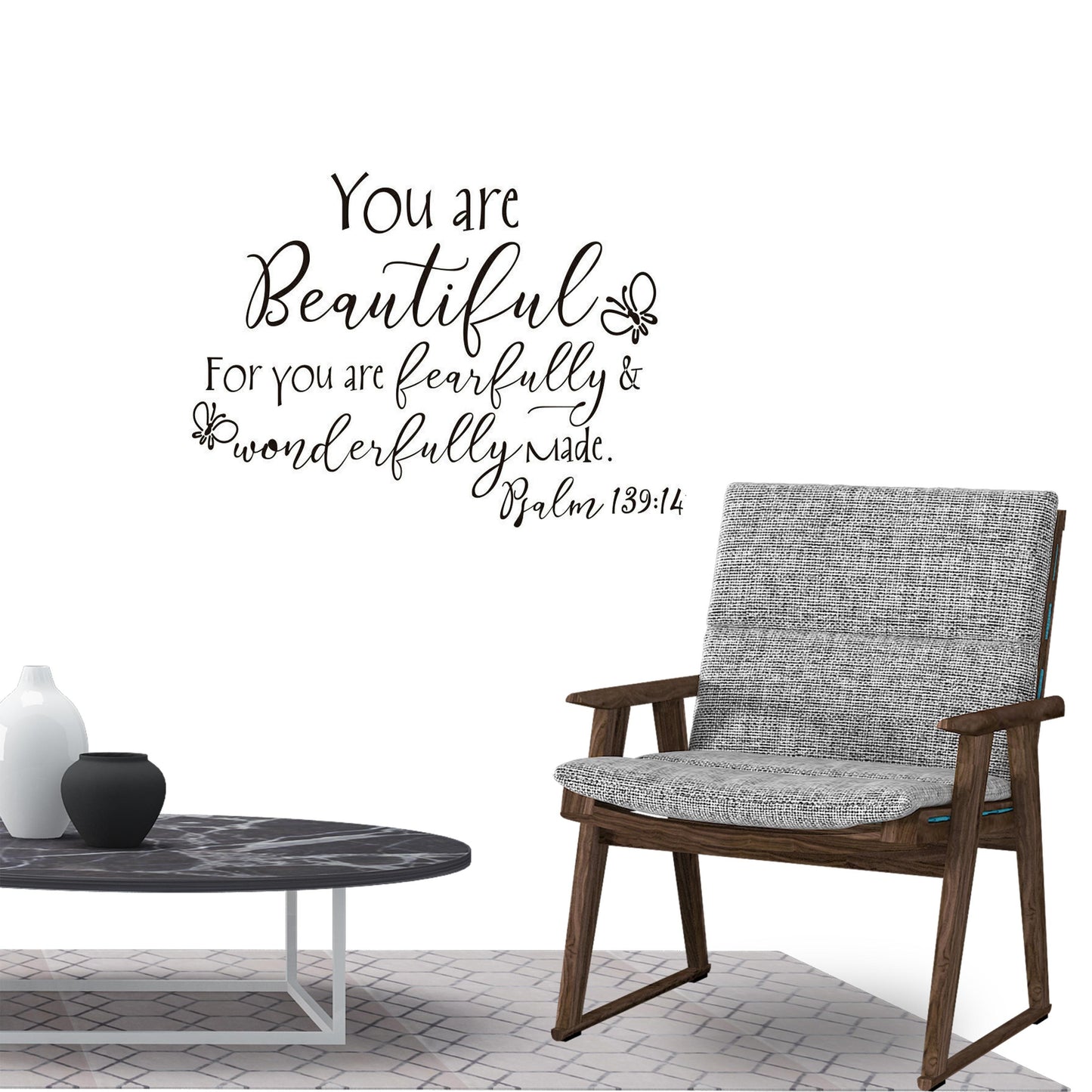 You are Beautiful For you are fearfully and wonderfully made Psalm 139:14 Quote Wall Sticker Decal for Home Living Room Bedroom Family Wall Art Decor Black