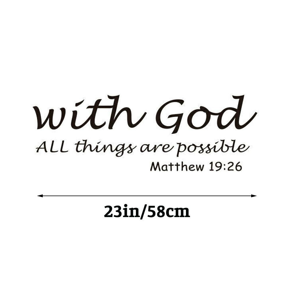 With God all things are possible Matthew 19:26 Quote Wall Sticker Decal for Home Living Room Bedroom Family Wall Art Decor Black