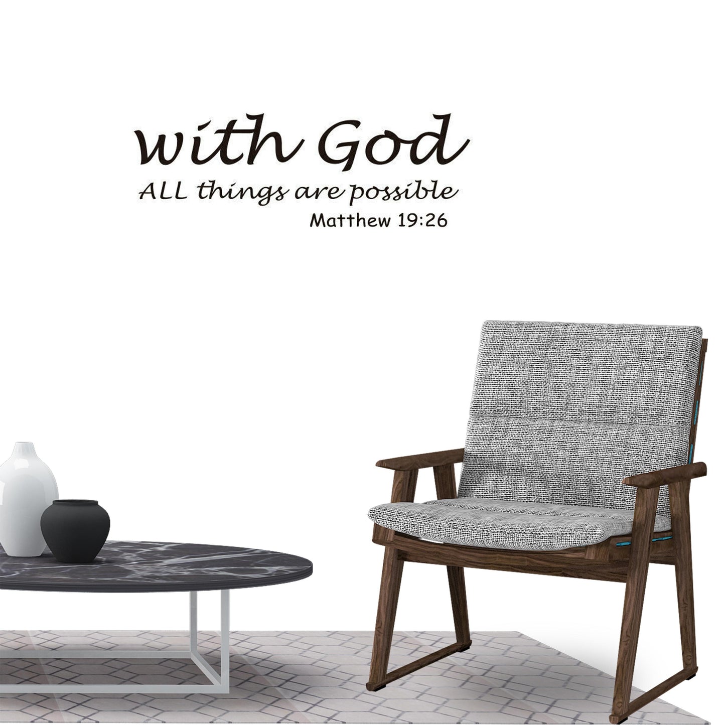 With God all things are possible Matthew 19:26 Quote Wall Sticker Decal for Home Living Room Bedroom Family Wall Art Decor Black