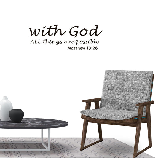 With God all things are possible Matthew 19:26 Quote Wall Sticker Decal for Home Living Room Bedroom Family Wall Art Decor Black