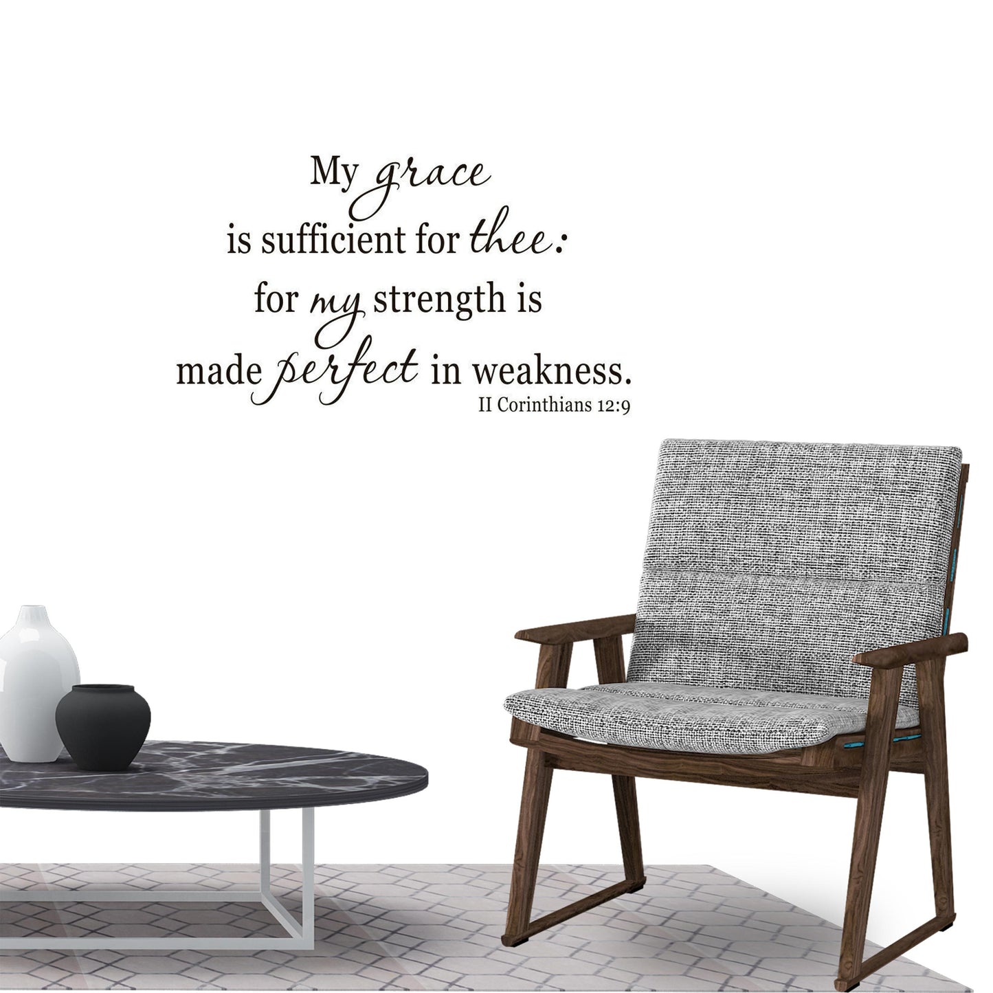 My grace is sufficient for thee for my strength is made perfect in weakness 2 Corinthians 12:9 Quote Wall Sticker Decal for Home Living Room Bedroom Family Wall Art Decor Black