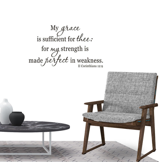 My grace is sufficient for thee for my strength is made perfect in weakness 2 Corinthians 12:9 Quote Wall Sticker Decal for Home Living Room Bedroom Family Wall Art Decor Black