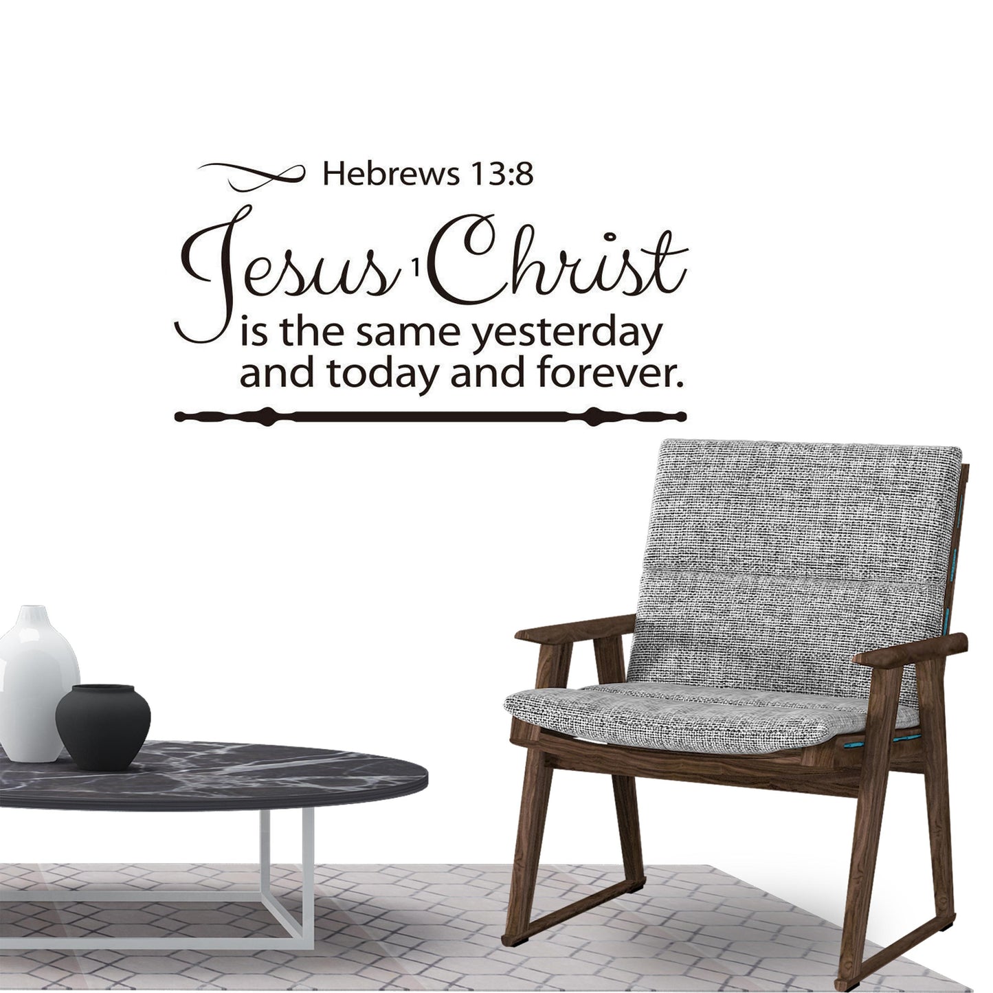 Jesus Christ is the same yesterday and today and forever. Hebrew 13:8 Quote Wall Sticker Decal for Home Living Room Bedroom Family Wall Art Decor Black