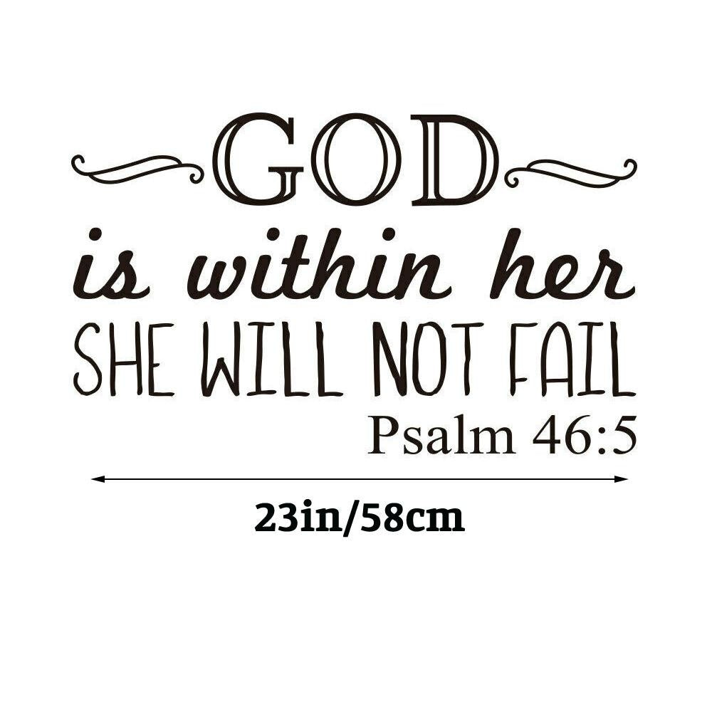 God is within her she will not fail Psalm 46:5 Quote Wall Sticker Decal for Home Living Room Bedroom Family Wall Art Decor Black