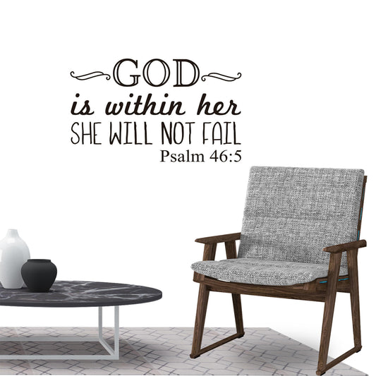 God is within her she will not fail Psalm 46:5 Quote Wall Sticker Decal for Home Living Room Bedroom Family Wall Art Decor Black
