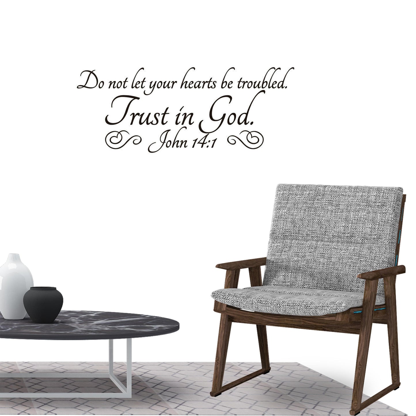 Do not let your heart be troubled Trust in God John 14:1 Quote Wall Sticker Decal for Home Living Room Bedroom Family Wall Art Decor Black
