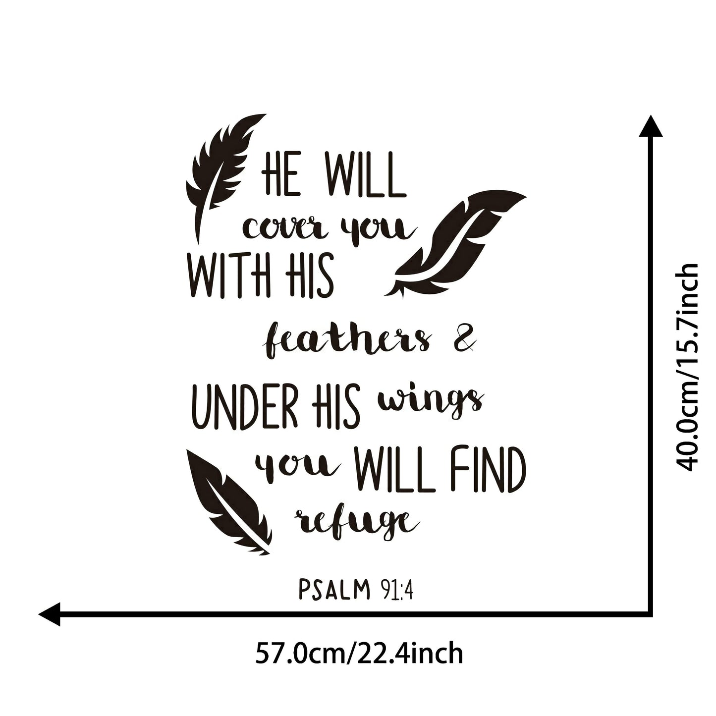 He will cover you with his feather & under his wings you will find refuge PSALM 91:4 Quote Wall Sticker Decal for Home Living Room Bedroom Family Wall Art Decor Black