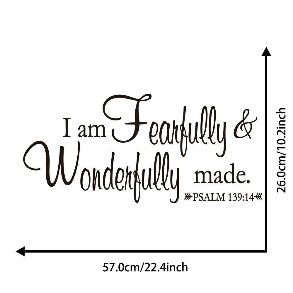 I am fearfully and wonderfully made Psalm 139:14 Quote Wall Sticker Decal for Home Living Room Bedroom Family Wall Art Decor Black