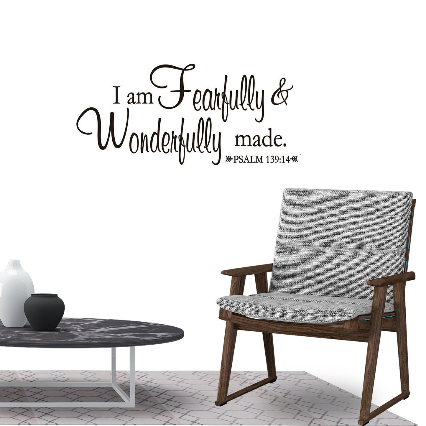 I am fearfully and wonderfully made Psalm 139:14 Quote Wall Sticker Decal for Home Living Room Bedroom Family Wall Art Decor Black