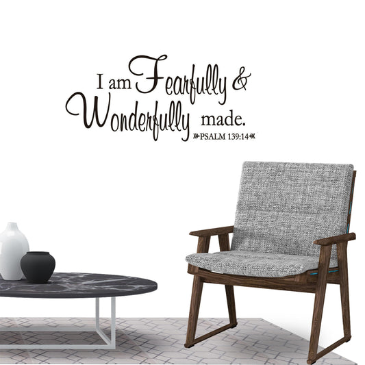 I am fearfully and wonderfully made Psalm 139:14 Quote Wall Sticker Decal for Home Living Room Bedroom Family Wall Art Decor Black