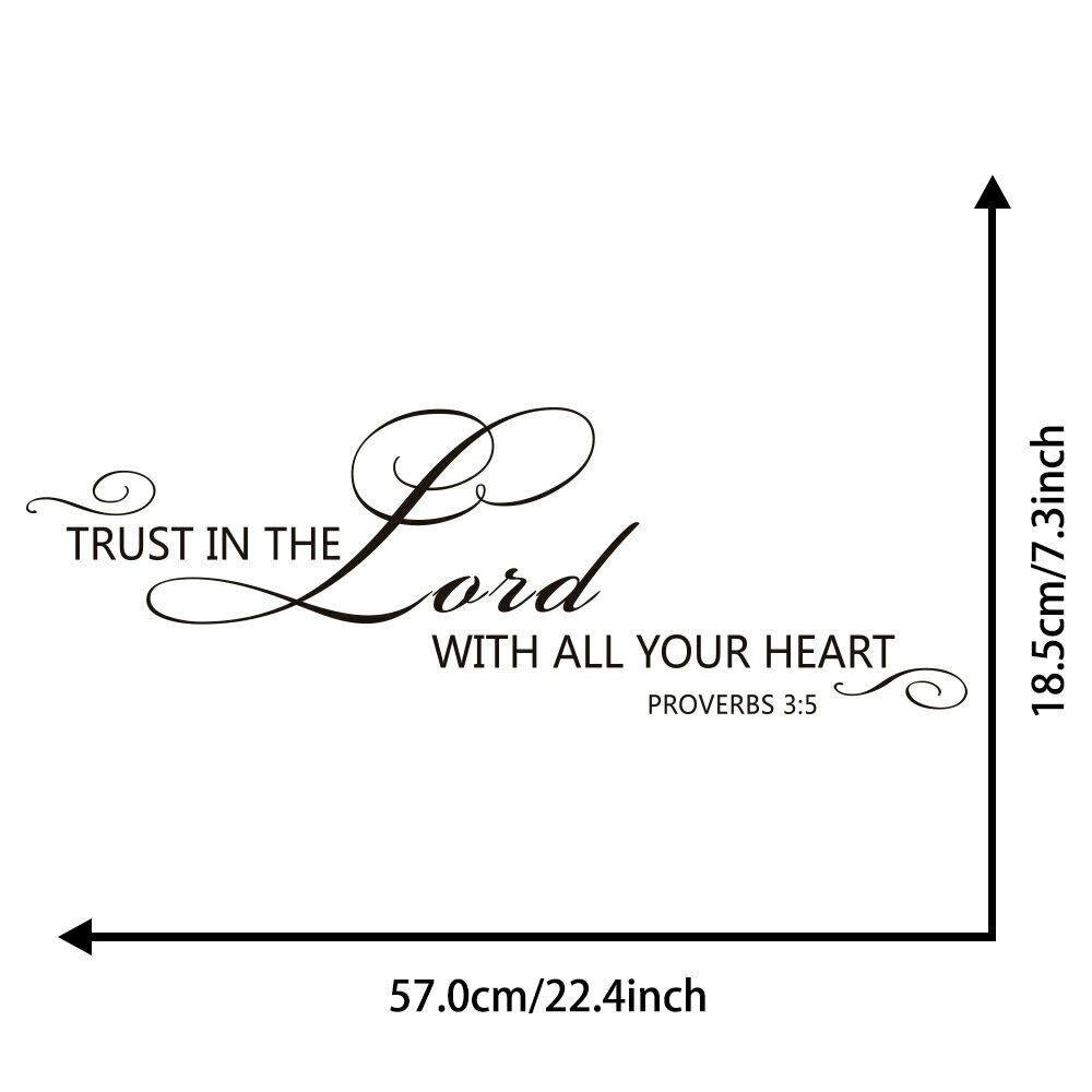 Trust in the Lord with all your heart Proverbs 3:5 Quote Wall Sticker Decal for Home Living Room Bedroom Family Wall Art Decor Black