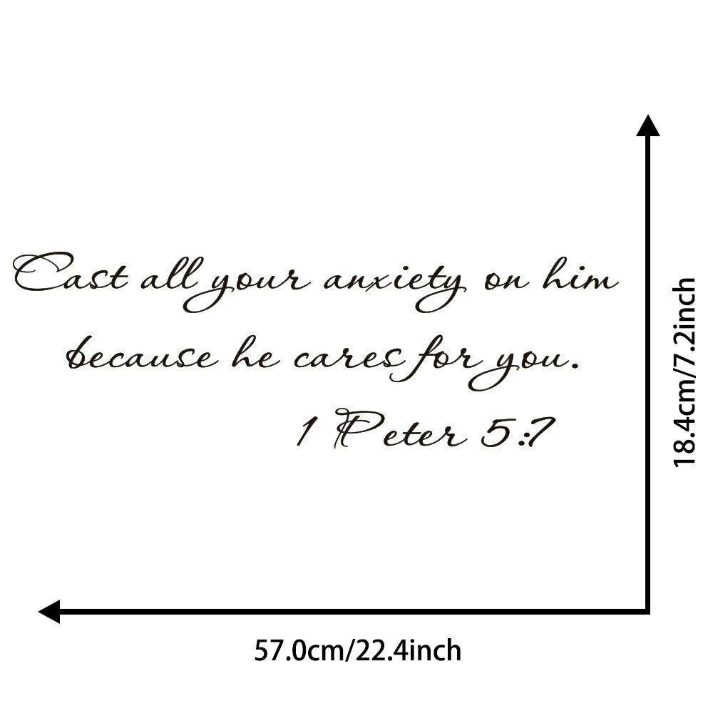 Cast all your anxiety on him because he cares for you 1 Peter 5:7 Quote Wall Sticker Decal for Home Living Room Bedroom Family Wall Art Decor Black