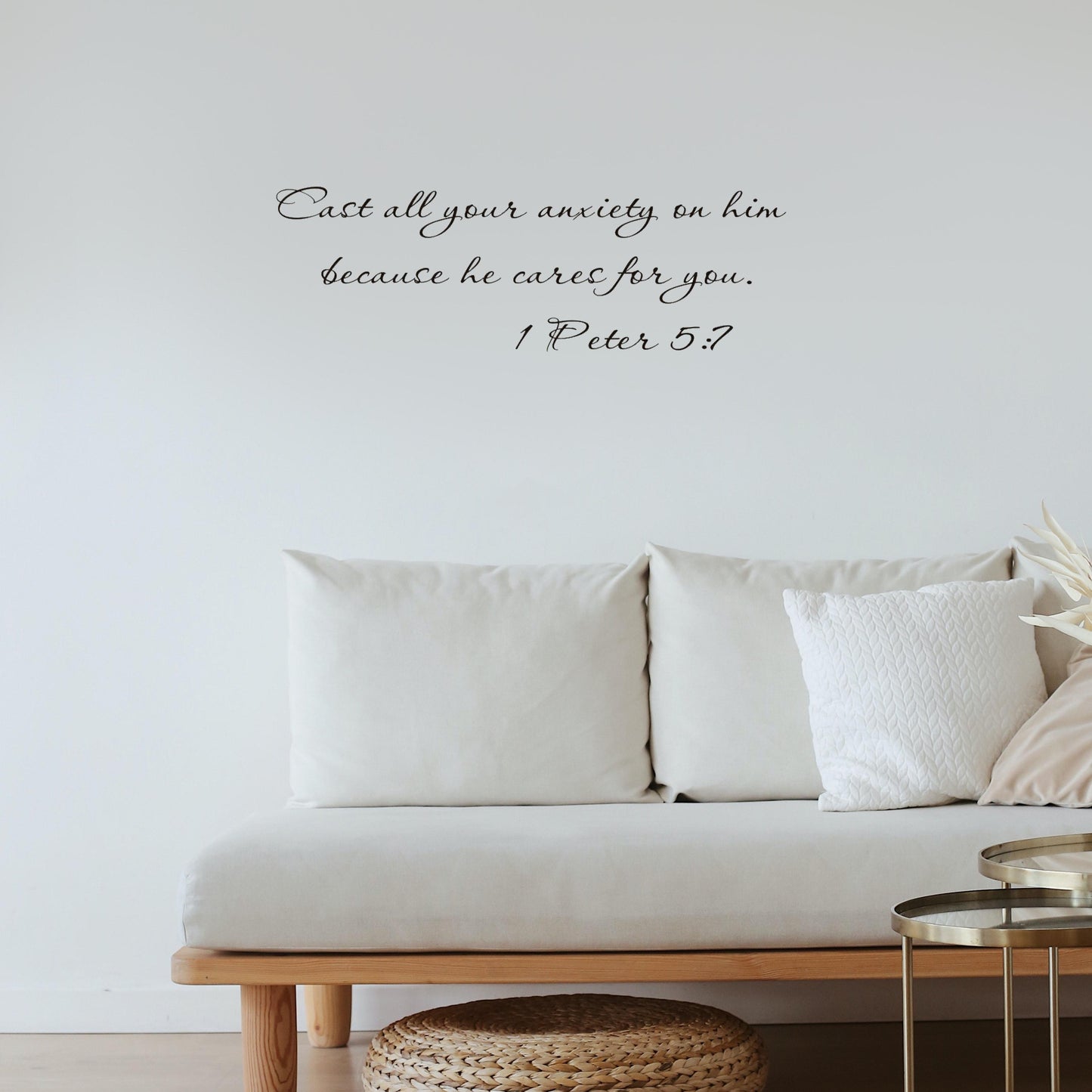 Cast all your anxiety on him because he cares for you 1 Peter 5:7 Quote Wall Sticker Decal for Home Living Room Bedroom Family Wall Art Decor Black