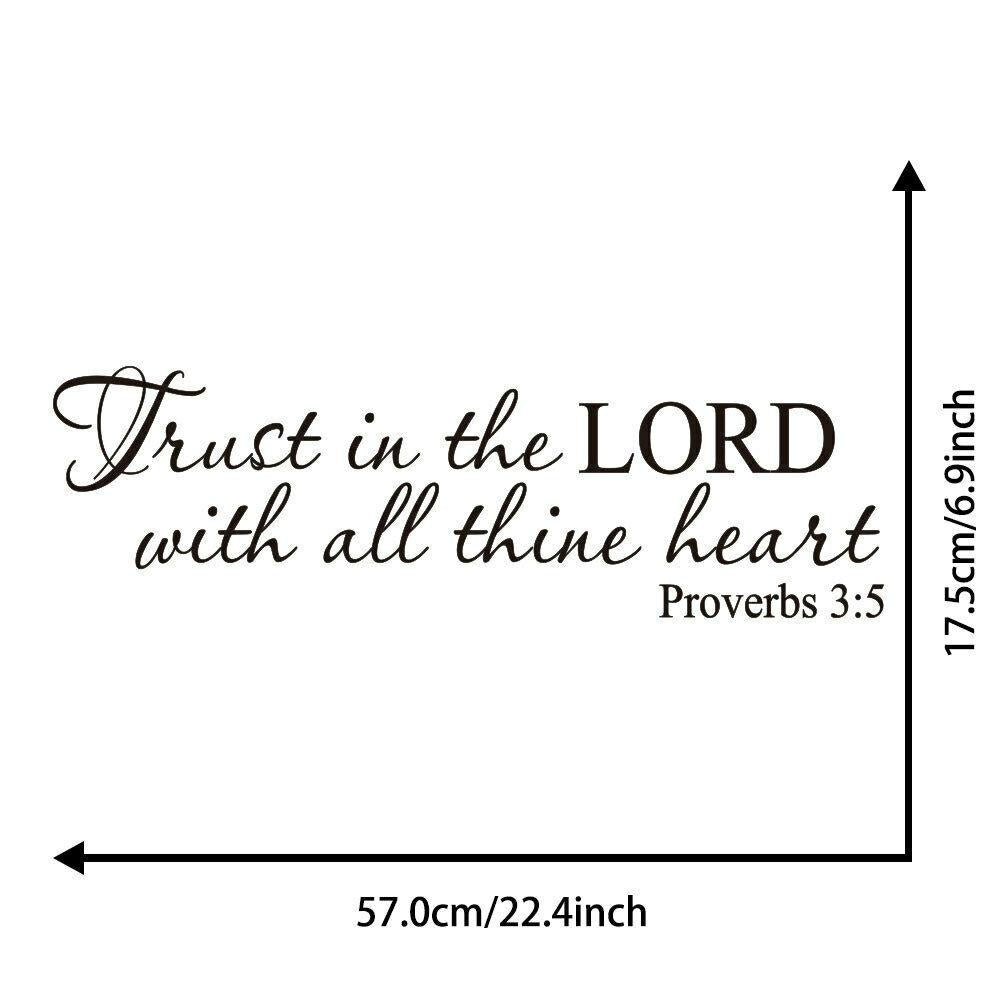 Trust in the Lord with all thine heart Proverbs 3:5 Quote Wall Sticker Decal for Home Living Room Bedroom Family Wall Art Decor Black