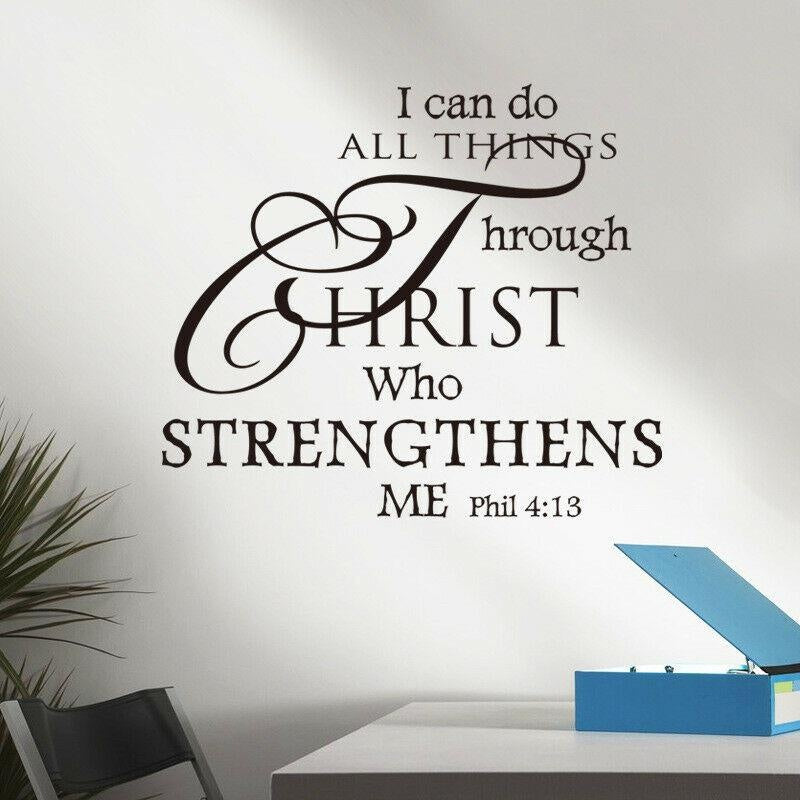 I can do all things through Christ Philippians 4:13 Quote Wall Sticker Decal for Home Living Room Bedroom Family Wall Art Decor Black