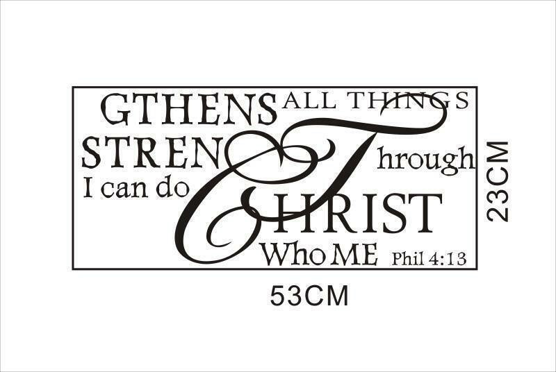 I can do all things through Christ Philippians 4:13 Quote Wall Sticker Decal for Home Living Room Bedroom Family Wall Art Decor Black