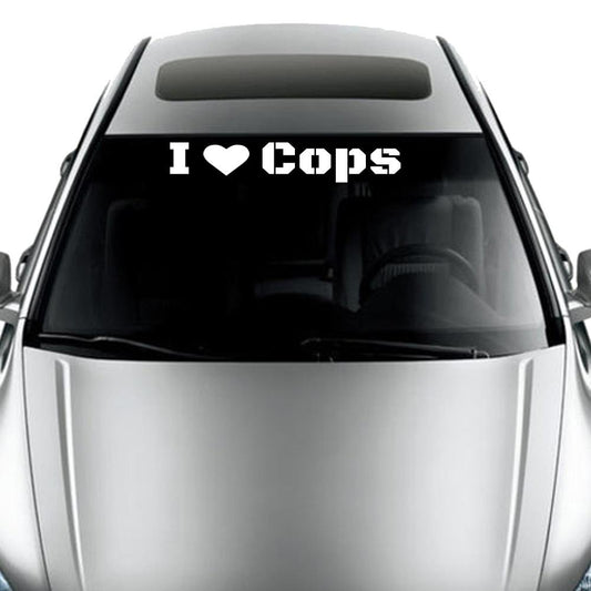 I Love Cops Windshield Banner Car Truck Decal White