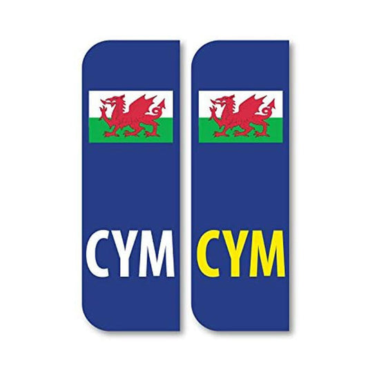 Pack of 2  CYM Wales CYMRU Flag Car Number Plate Funny Vinyl Sticker Decal for Car Truck Window Bumper