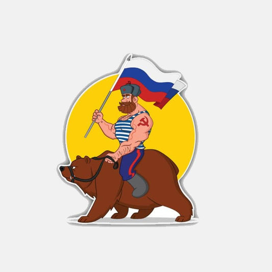 New Hot 8.3CM*10CM Funny Russian Man Riding Bear World Flag Body Car Sticker Decal 6-3013