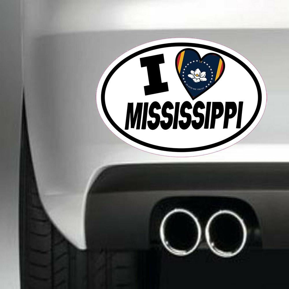 Oval I Love Mississippi Vinyl Sticker Decal for Car Truck Window Bumper