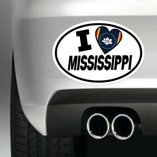 Oval I Love Mississippi Vinyl Sticker Decal for Car Truck Window Bumper