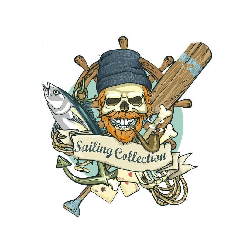 12.2CM*12.8CM Funny Pirate Pipe Fish Skeleton Rope Car Sticker Sailing Callection Decal 6-2349