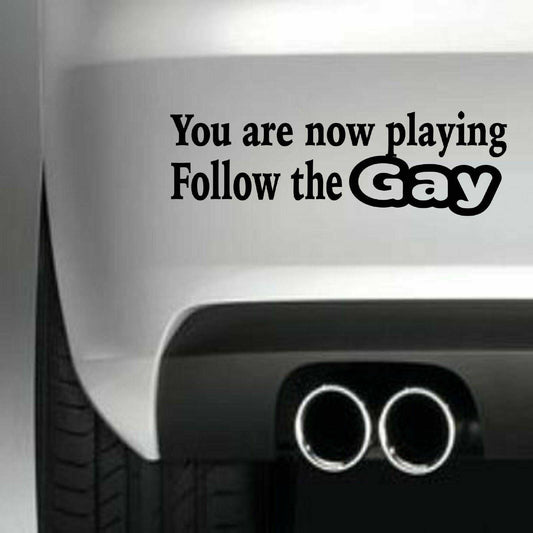 YOU'RE NOW PLAYING GAY Funny Vinyl Sticker Decal for Car Truck Window Bumper Black