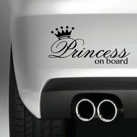 PRINCESS ON BOARD Funny Vinyl Sticker Decal for Car Truck Window Bumper Black