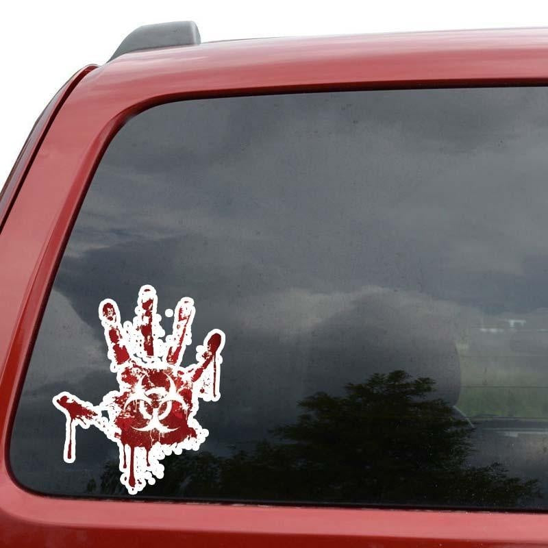 12.2CM*15CM Bloody Handprint Biohazard Zombie Car Sticker Funny Decal  12-0707
